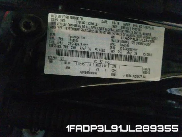 1FADP3L91JL289355 фото 2