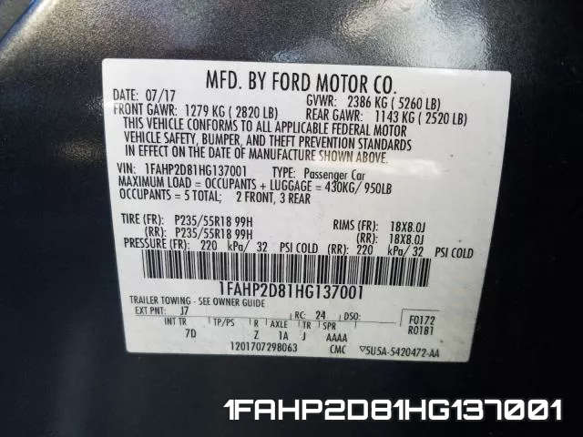 1FAHP2D81HG137001 фото 2