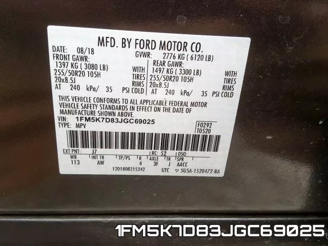 1FM5K7D83JGC69025 фото 2