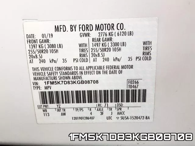 1FM5K7D83KGB08708 фото 2