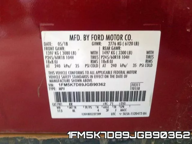1FM5K7D89JGB90362 фото 2