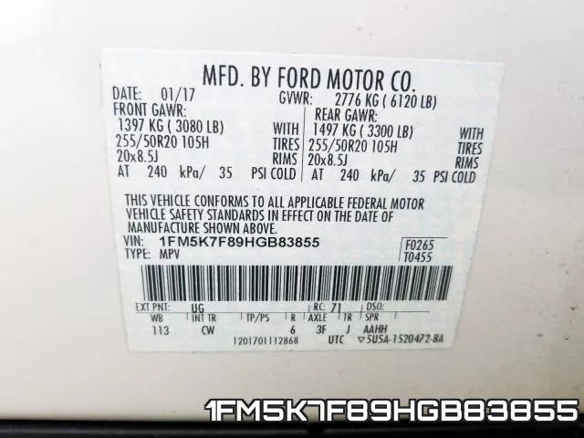 1FM5K7F89HGB83855 фото 2