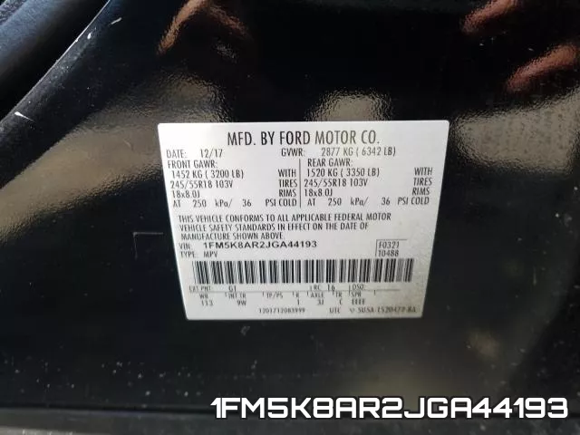 1FM5K8AR2JGA44193 фото 2