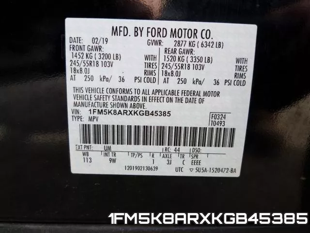 1FM5K8ARXKGB45385 фото 2