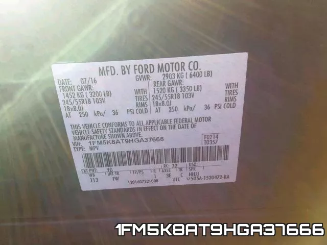 1FM5K8AT9HGA37666 фото 2