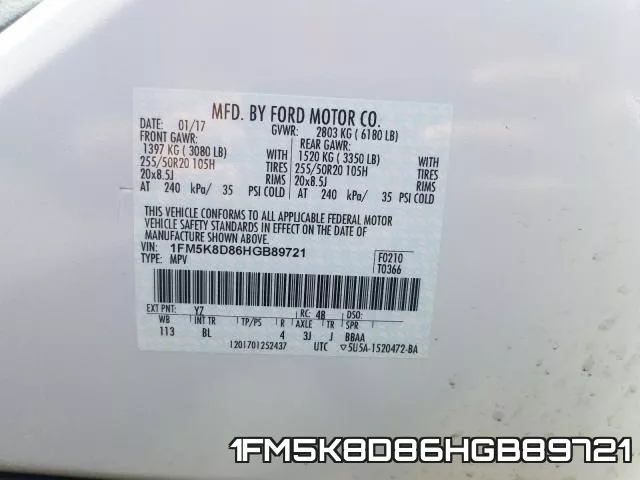 1FM5K8D86HGB89721 фото 2