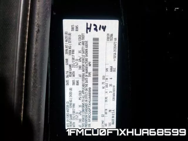 1FMCU0F7XHUA68599 фото 2