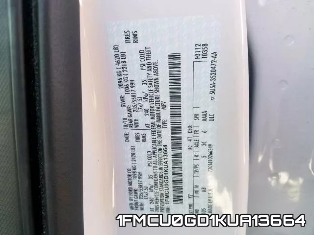 1FMCU0GD1KUA13664 фото 2