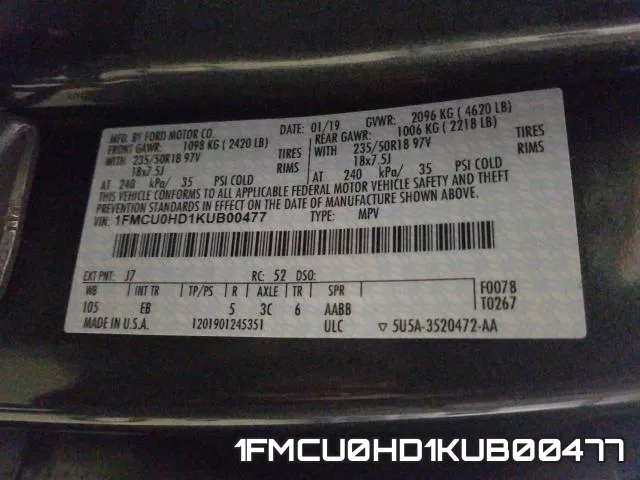 1FMCU0HD1KUB00477 фото 2