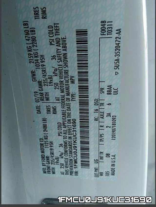1FMCU0J91KUC31690 фото 2