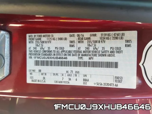 1FMCU0J9XHUB46646 фото 2