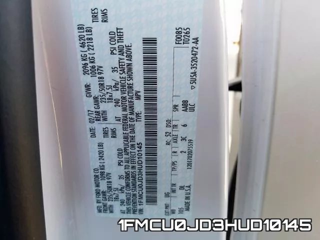 1FMCU0JD3HUD10145 фото 2