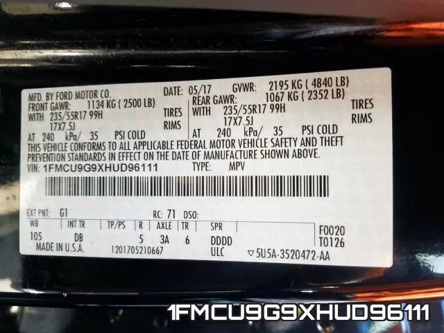 1FMCU9G9XHUD96111 фото 2