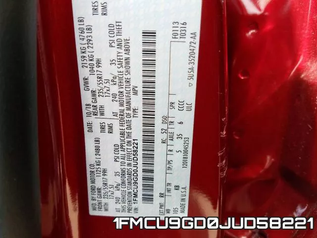 1FMCU9GD0JUD58221 фото 2