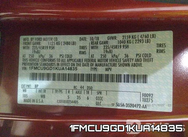 1FMCU9GD1KUA14835 фото 10