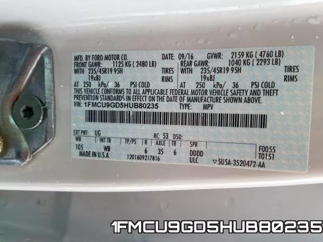 1FMCU9GD5HUB80235 фото 2