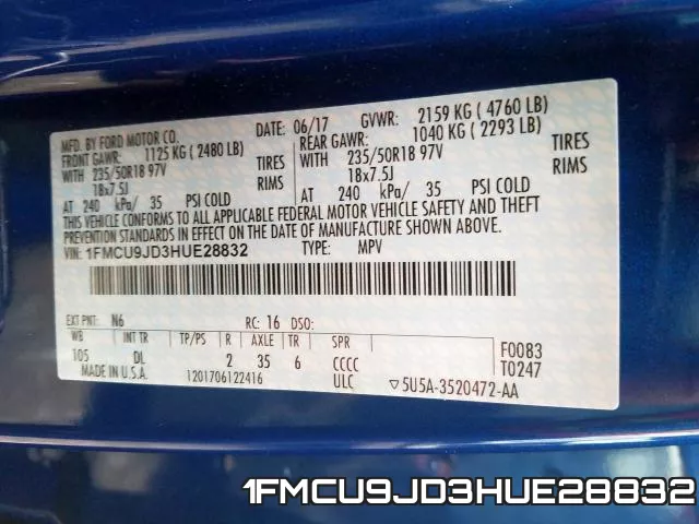 1FMCU9JD3HUE28832 фото 2