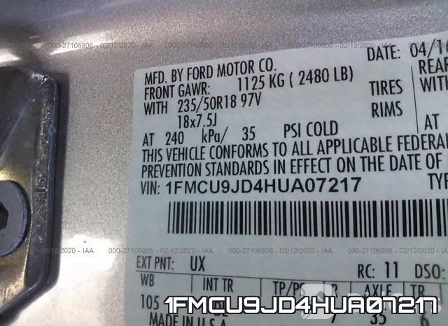 1FMCU9JD4HUA07217 фото 10