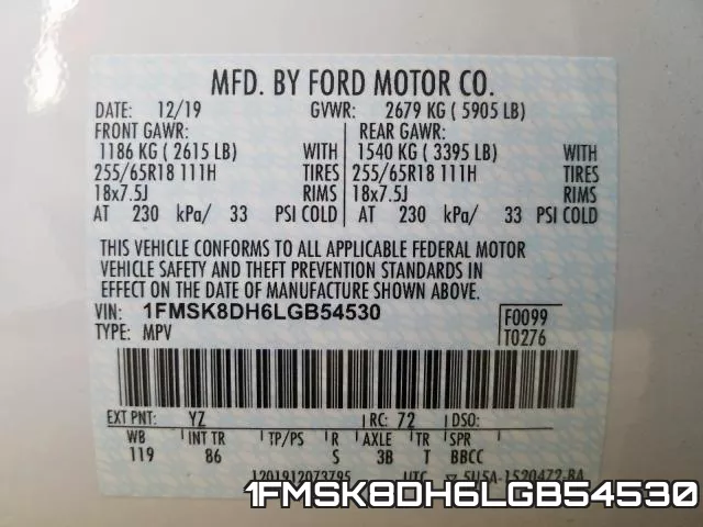 1FMSK8DH6LGB54530 фото 2