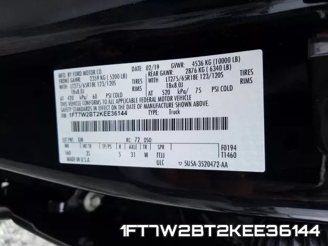 1FT7W2BT2KEE36144 фото 2
