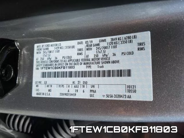 1FTEW1CB0KFB11803 фото 2