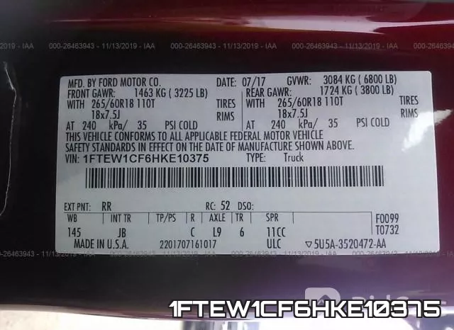 1FTEW1CF6HKE10375 фото 10