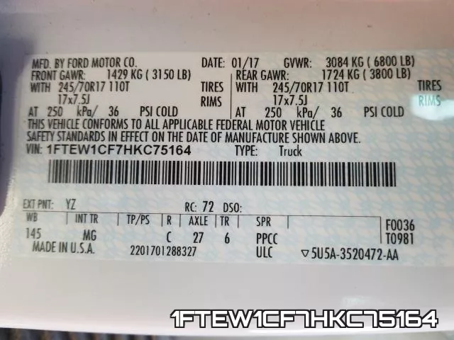 1FTEW1CF7HKC75164 фото 2