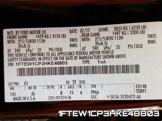 1FTEW1CP3HKE48803 фото 2