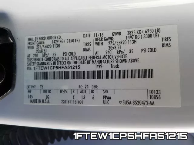 1FTEW1CP5HFA51215 фото 2