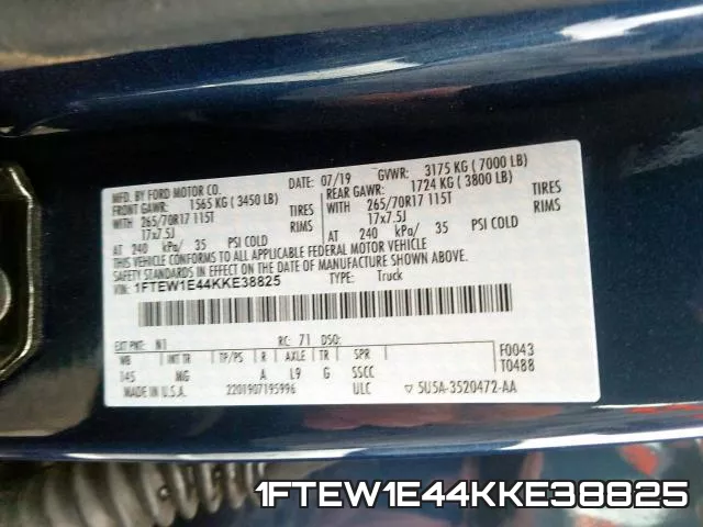 1FTEW1E44KKE38825 фото 2