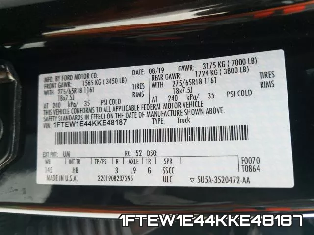 1FTEW1E44KKE48187 фото 2