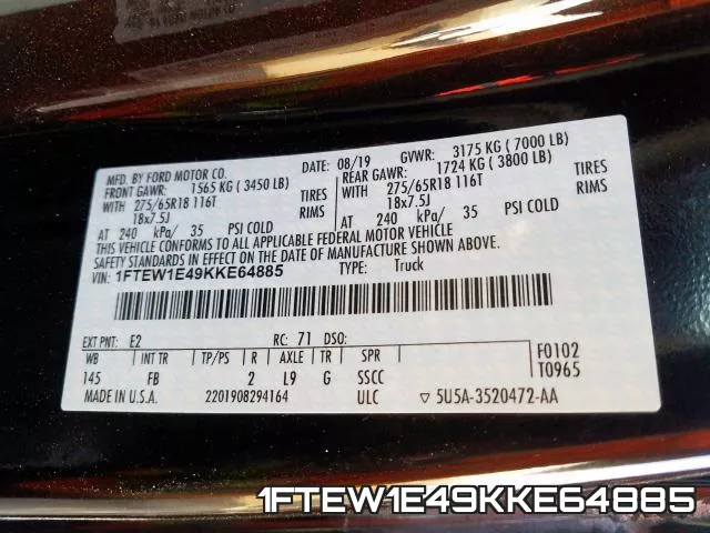 1FTEW1E49KKE64885 фото 2