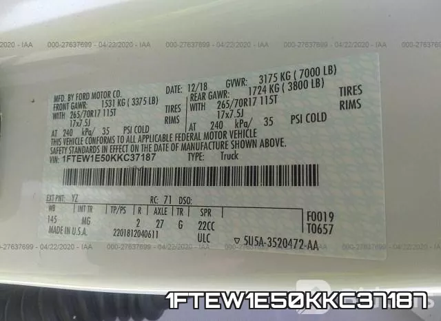 1FTEW1E50KKC37187 фото 10