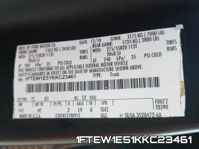 1FTEW1E51KKC23461 фото 2
