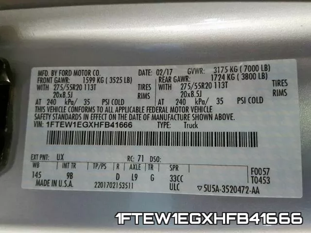 1FTEW1EGXHFB41666 фото 2