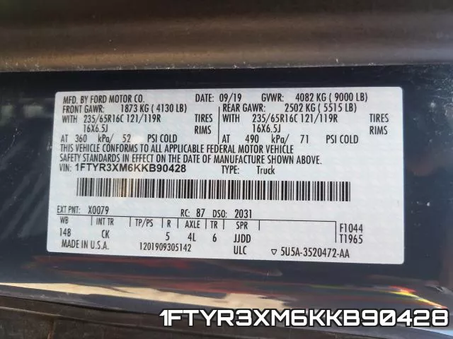 1FTYR3XM6KKB90428 фото 2