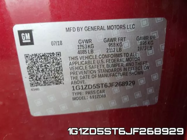 1G1ZD5ST6JF268929 фото 2