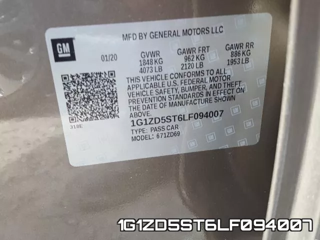 1G1ZD5ST6LF094007 фото 2