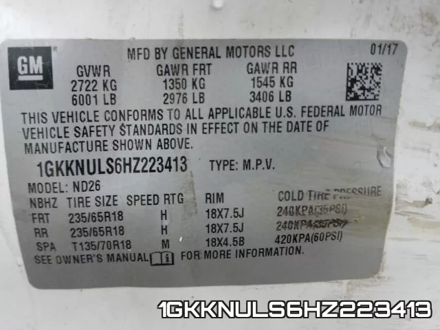 1GKKNULS6HZ223413 фото 2