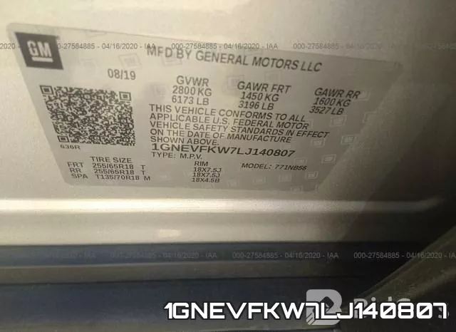1GNEVFKW7LJ140807 фото 10