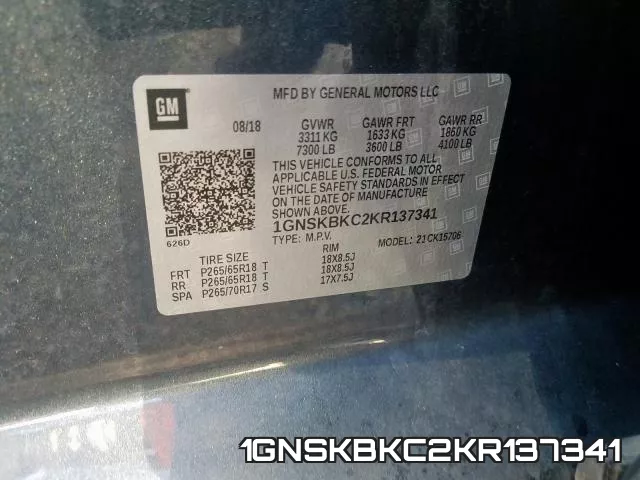 1GNSKBKC2KR137341 фото 2