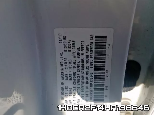 1HGCR2F14HA138646 фото 2