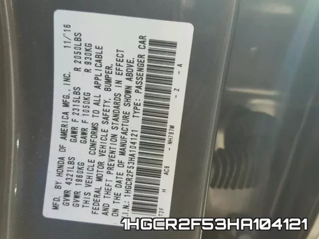 1HGCR2F53HA104121 фото 2