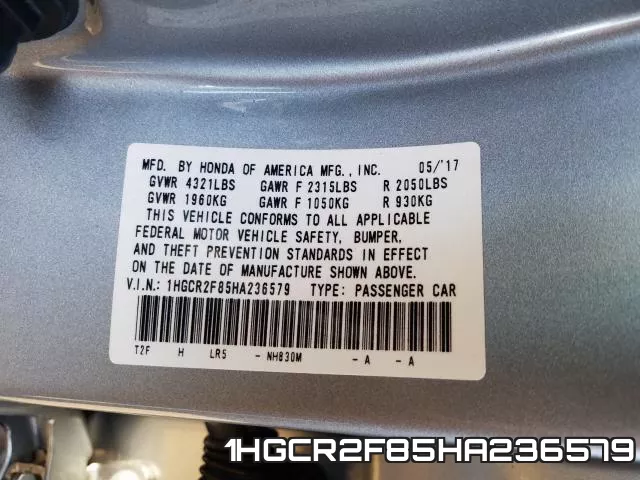 1HGCR2F85HA236579 фото 2