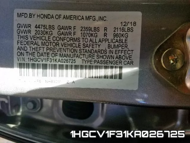 1HGCV1F31KA026725 фото 2