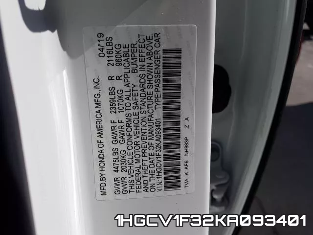 1HGCV1F32KA093401 фото 2