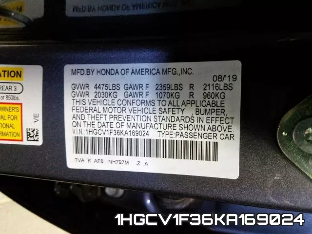1HGCV1F36KA169024 фото 2