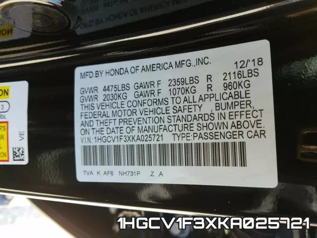 1HGCV1F3XKA025721 фото 2