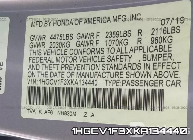 1HGCV1F3XKA134440 фото 10