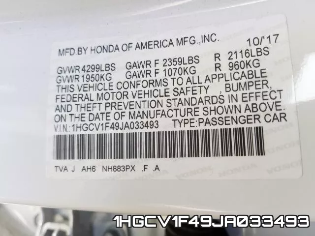 1HGCV1F49JA033493 фото 2